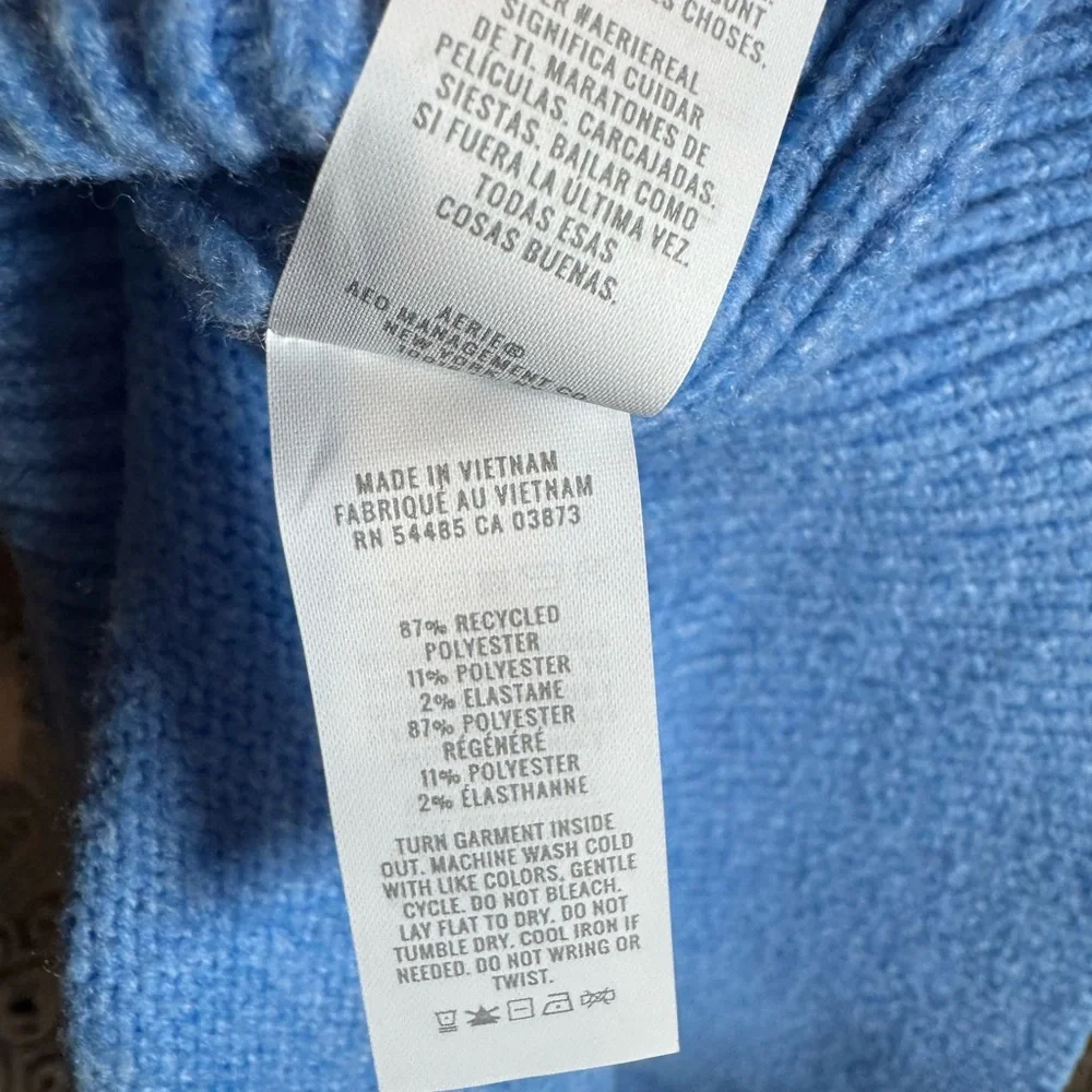 Aerie Oversized Blue unREAL V-Neck Baggy Collared Polo Sweater - Large - Picture 16 of 16